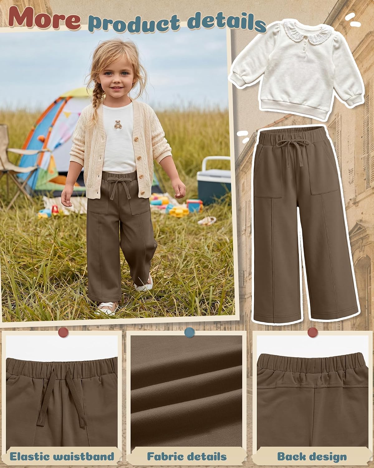 3 Pack Toddler Girl's Wide Leg Baggy Sweatpants
