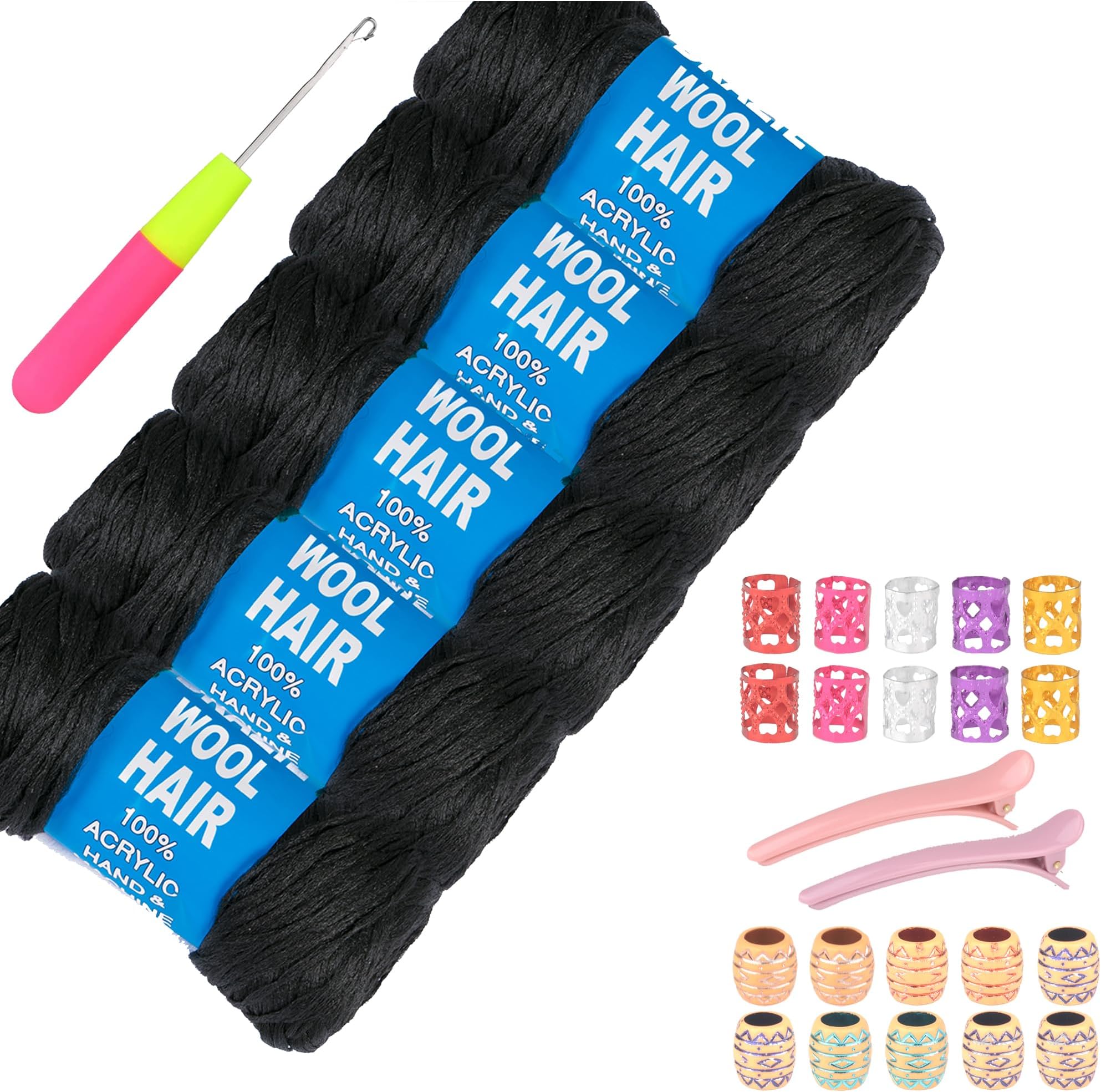 5Roll Brazilian Yarn Wool Hair Arylic Yarn for Hair Crochet Braid Twist Warps Black Color