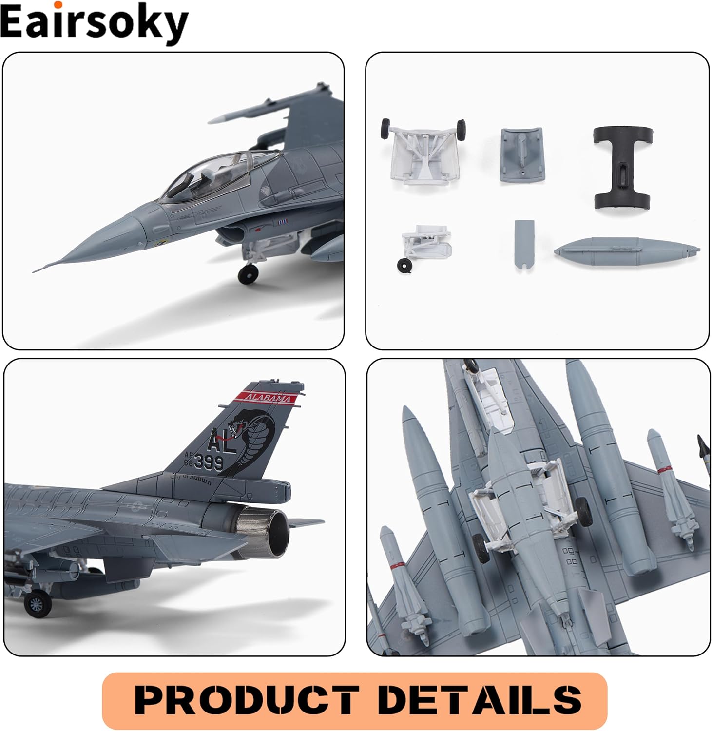 1:72 Scale F-16C Fighting Falcon Alabama ANG Metal Fighter Jet Model Military Die-cast Aircraft Models for Collection or Gift Viper