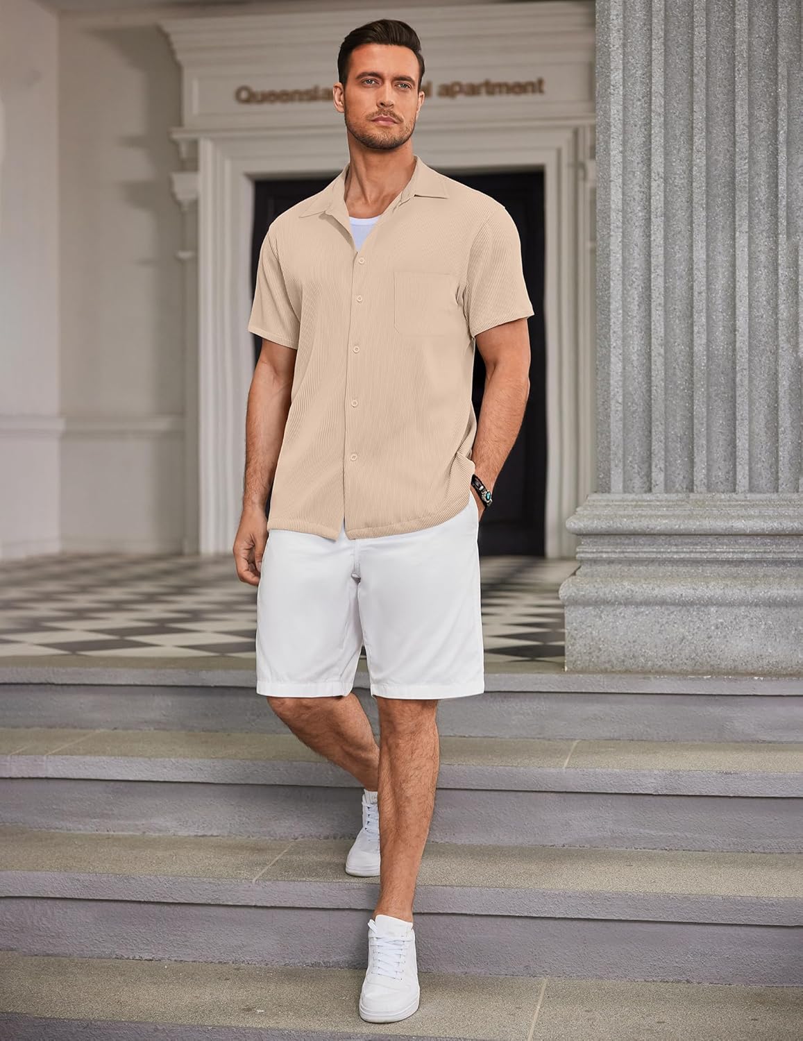 COOFANDY Men's Ribbed Button Down Shirts Short Sleeve Casual Shirt with Pocket Summer Beach Camp Tops - Image 8