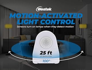 Westek Plug-In Motion Sensor Light Switch 2-Pack | 25ft Range, 100° Detection, 6ft Cord for Hallways & Bathrooms