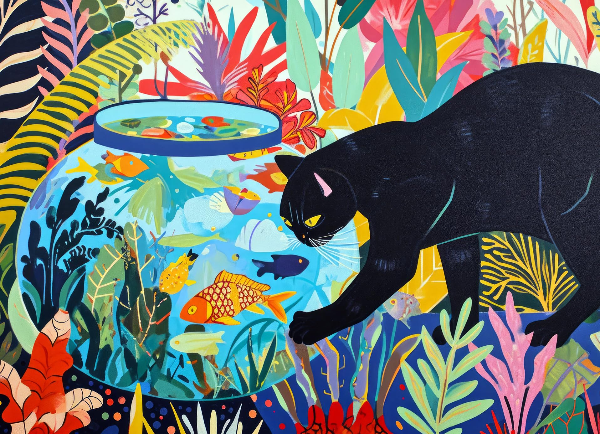 Lucky Puzzles - Cat & Catch: Feline Mischief - 1000 Piece Jigsaw Puzzle for Adults | Vibrant Artistic Cat Puzzle | Fun & Challenging Puzzle with Bold Colors