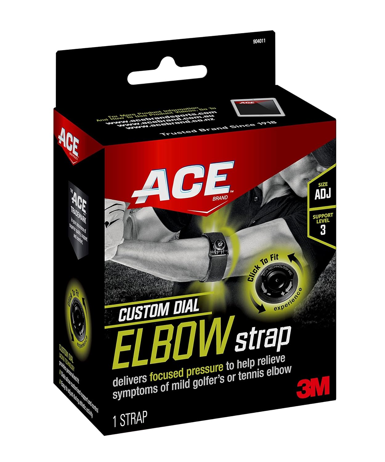 ACE - 34-8710-5282-4 Elbow Strap, Adjustable, America's Most Trusted Brand of Braces and Supports, Satisfaction Guarantee, Black, One size (904003) : Industrial & Scientific