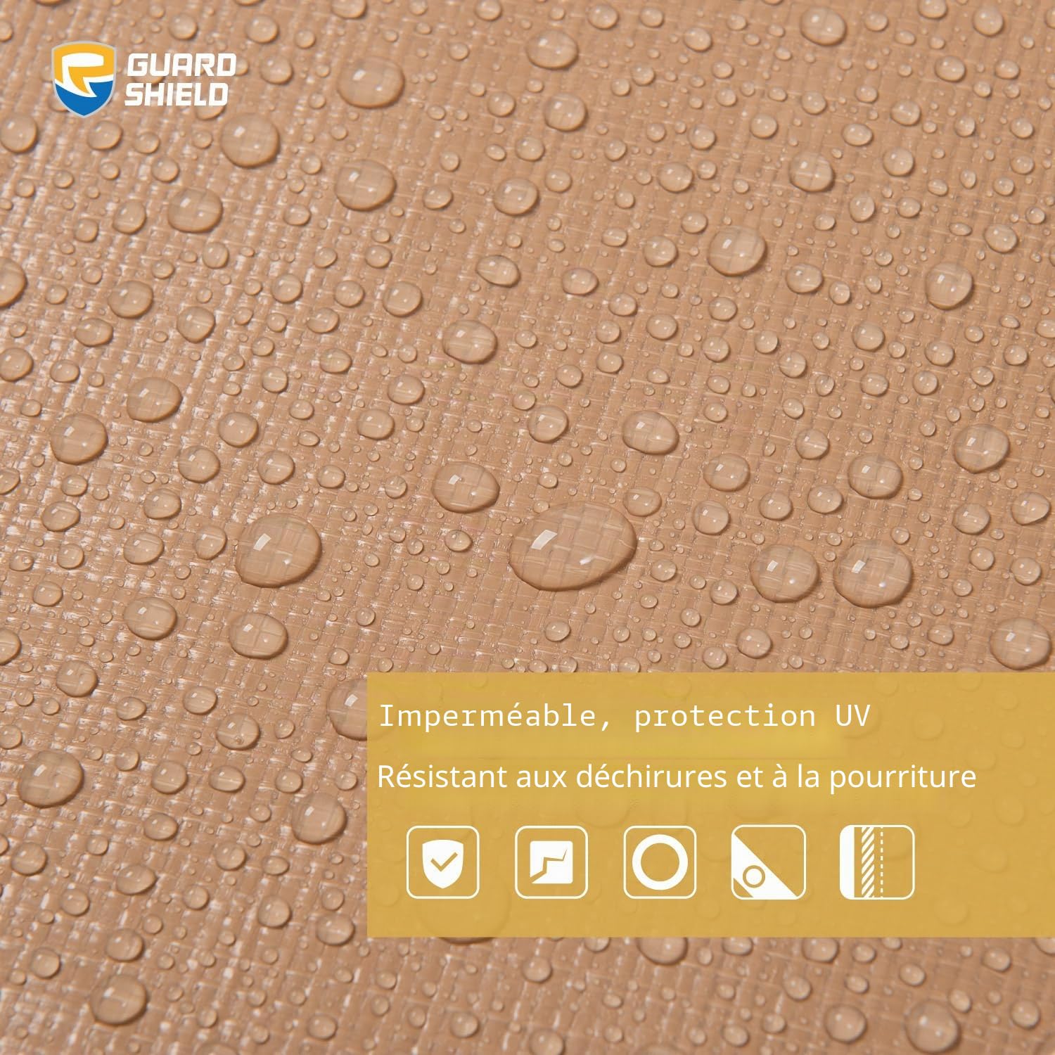 GUARD SHIELD Bâche avec œillets Imperméable 6 m x 8 m Beige/Kaki Bâche en Tissu 200 g/m² Bâche de Protection Multi-usages, résistante à la déchirure, stabilisée aux UV, résistante au moisissure