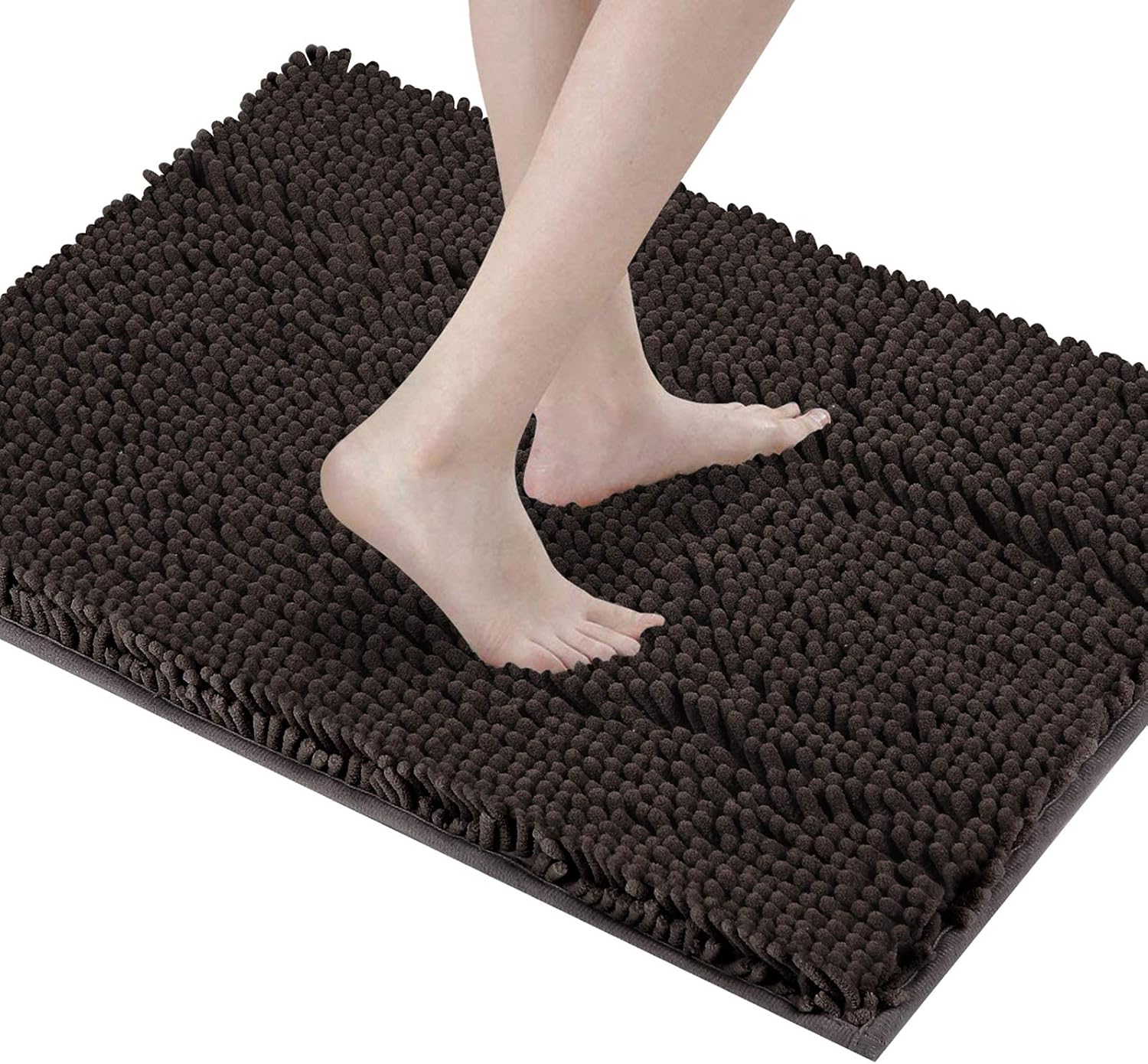 Colorxy Luxury Chenille Bathroom Rugs - Solid Shaggy Washable Bath Mat Non Slip Bath Room Rug, Ultra Soft, Plush Bathmat for Bathroom Shower with Water Absorbent Carpet Rug, 17''x24'', Brown