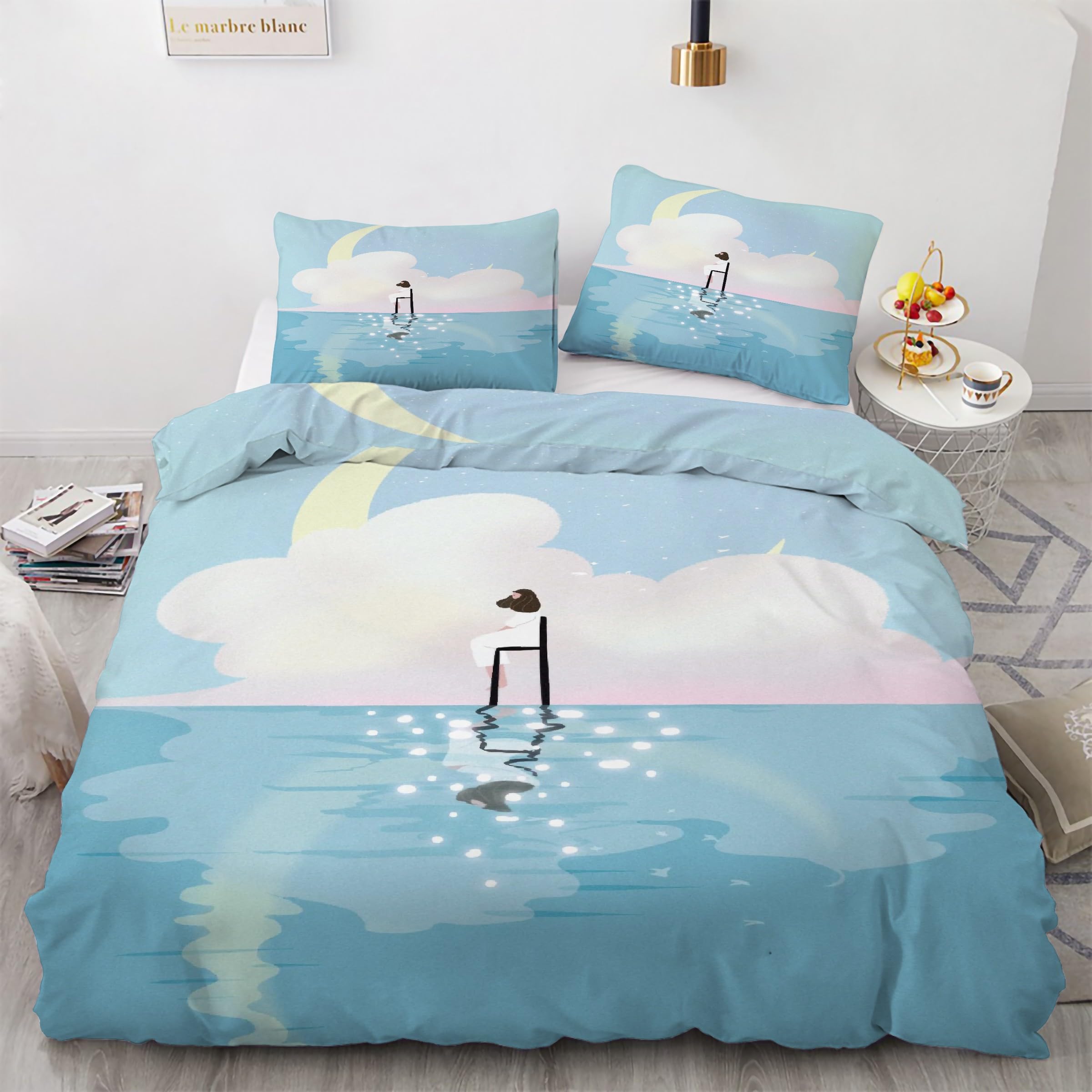 Parure de lit 90x190 lune fini la couette qui glisse avec cette housse zippée en microfibre