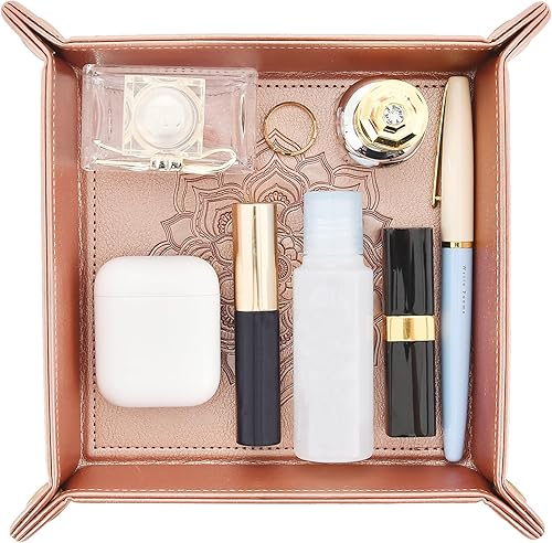 Miniatura 3 de Paquete de 2 bandejas de valet de gran tamaño, bandeja de valet de piel sintética que se puede utilizar como cuenco para llaves, organizador de