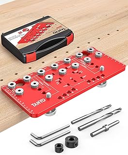 TANYO Shelf Pin Jig and Hinge Jig 2 In 1, 1/4 Inch Adjustable Shelf Pin Drilling Jig, Aluminum Shelf Jig for 5mm Straight Holes, Cabinet Hardware Jig Woodworking Tool Drill Guide