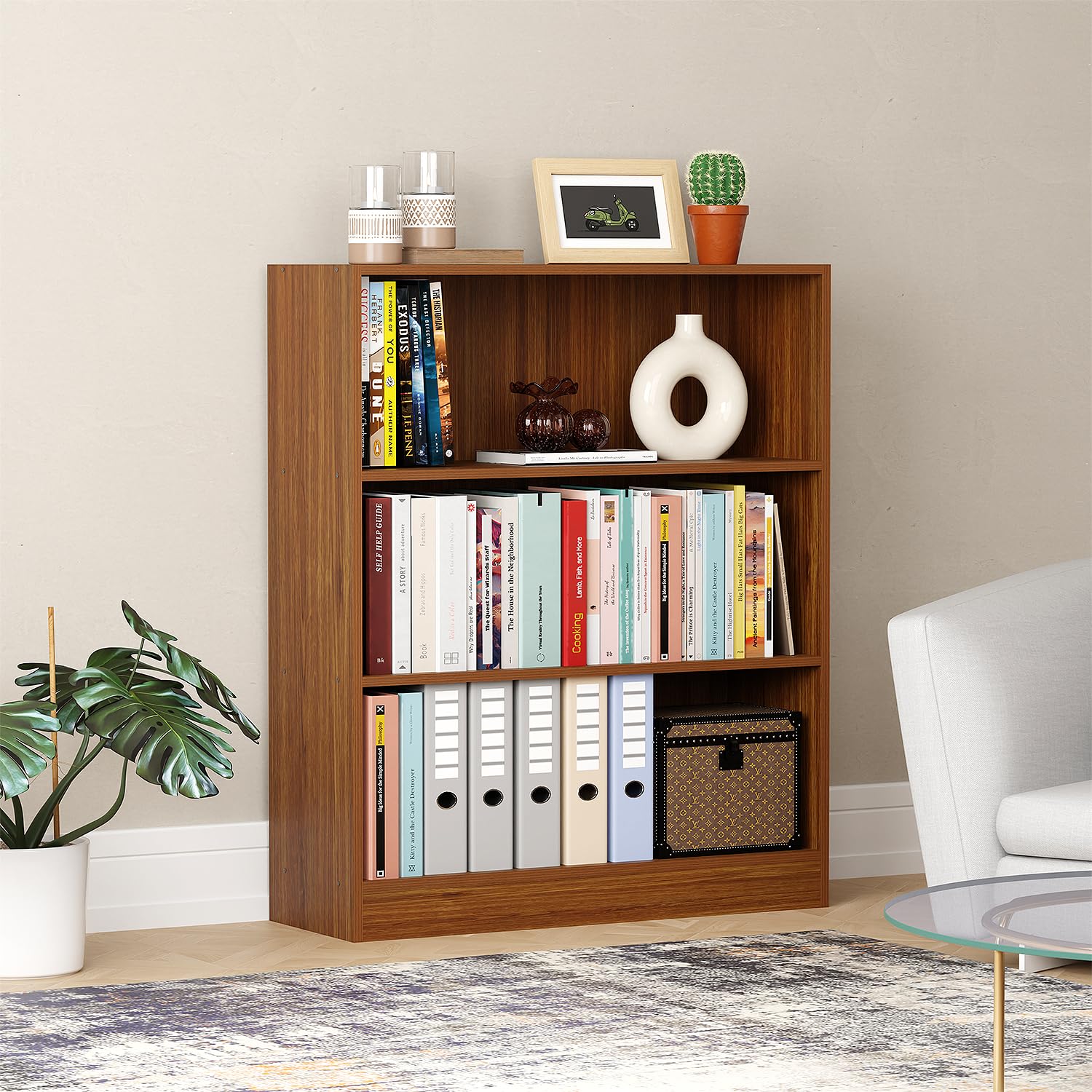 Lukzer 3-Tier Engineered Wood Bookshelf & Shoe Rack – Multipurpose Storage Organizer for Home, Office, Kitchen, and Living Room (MR-014/Oak Brown, 100x83x28 cm) DIY Assembly with Detachable Components