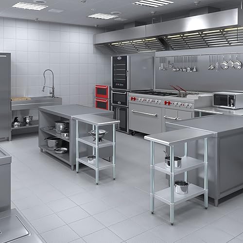 Miniatura 8 de Mesa de trabajo de acero inoxidable con 2 estantes  Mesa de utilidad de metal  Mesa de utilidad NSF comercial y residencial (mesa de acero