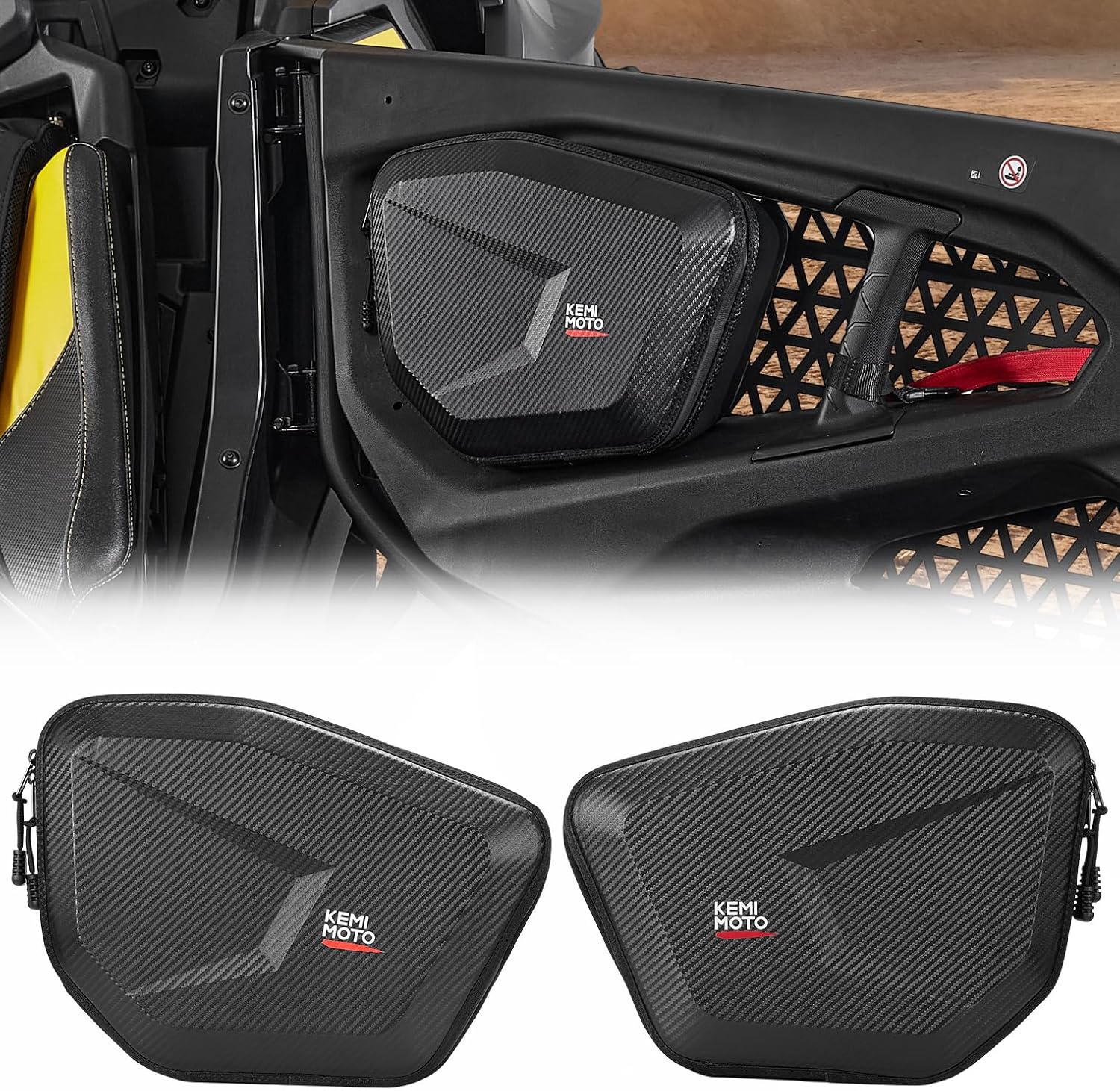KEMIMOTO Upper Door Bags Semi-Rigid Compatible with Can-Am Maverick R 2024+ All Models, 5.5L Water-Resistant EVA, Pack of 2, Front Door Only