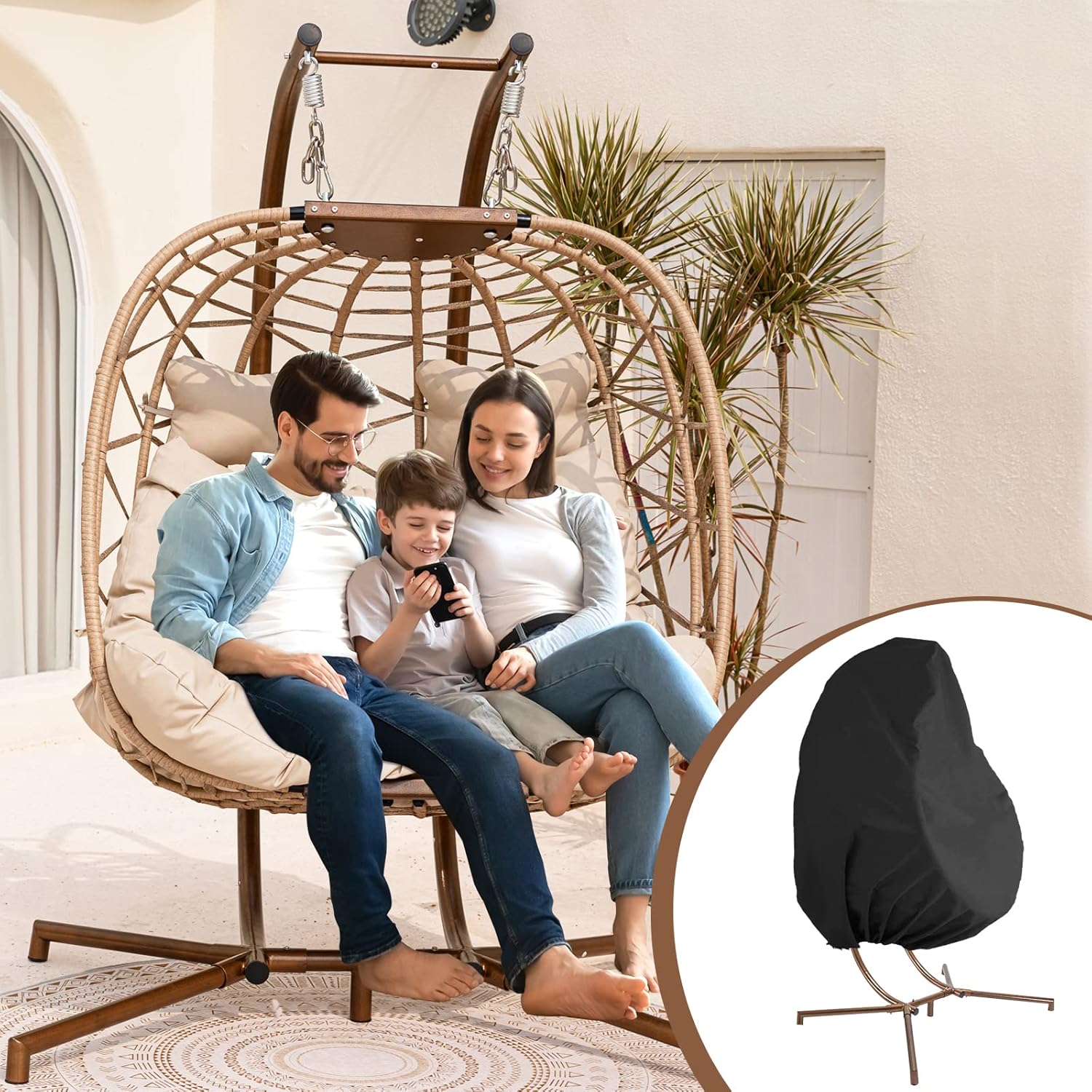 RADIATA Double Egg Chair with Stand and Cover Luxury