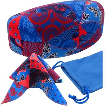 MyEyeglassCase Large Curved Sunglasses Case for Women - Hard Shell Glasses Holder with Pouch &Cloth
