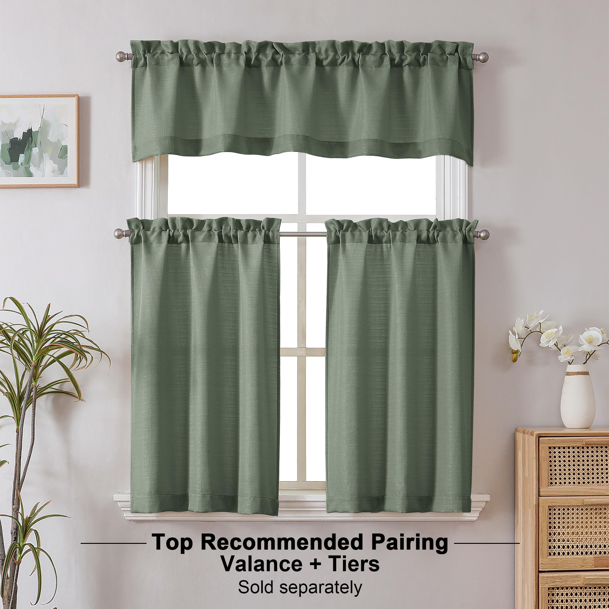 Chyhomenyc Mantovana per finestre, in finto lino, semitrasparente, per cucina, bagno, bar, lavanderia, cantina, 152 x 35 cm, 1 pezzo, colore: verde salvia