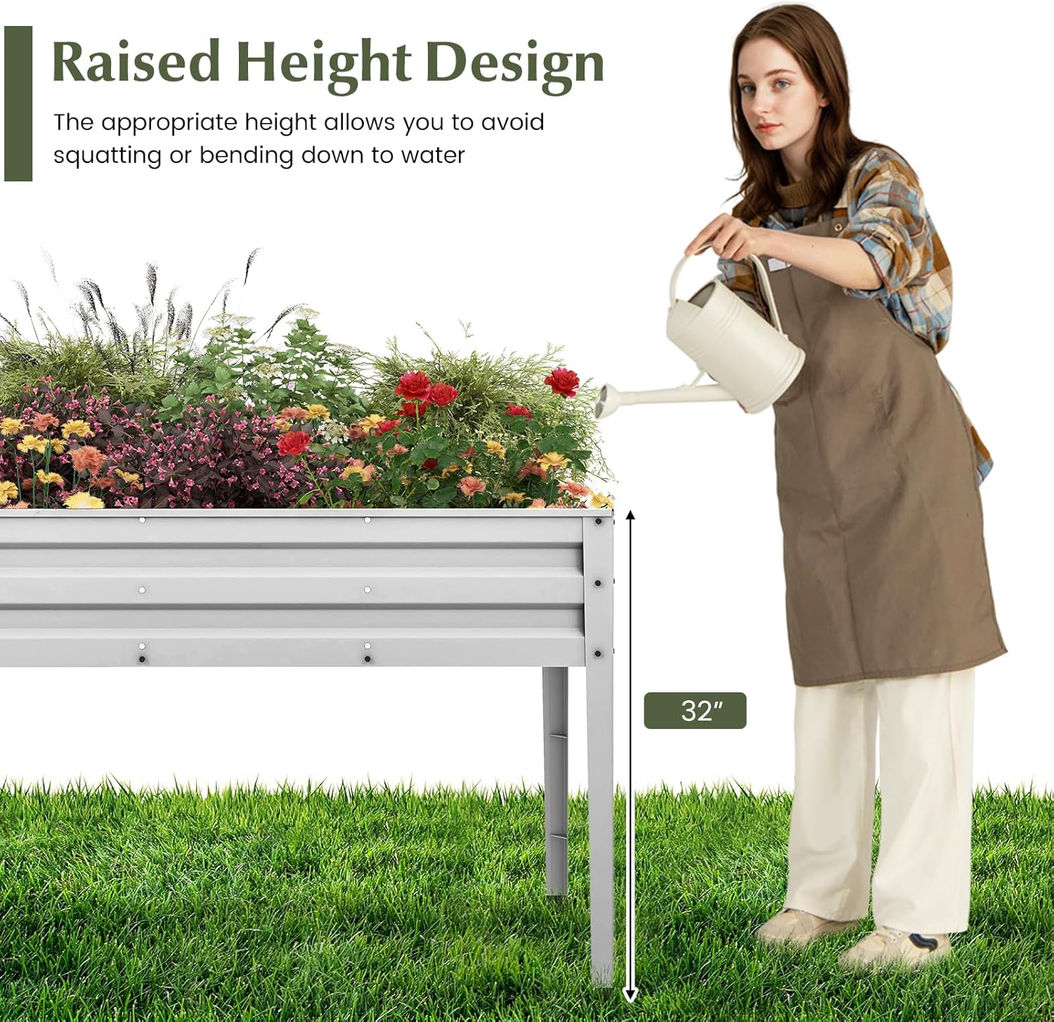 HAPPYGRILL Raised Garden Bed, Galvanized Garden Box with Legs, Drainage Holes, 2 Gloves, Outdoor Planter Box for Garden, Backyard & Patio, 46”x 24” x 32”, Sliver