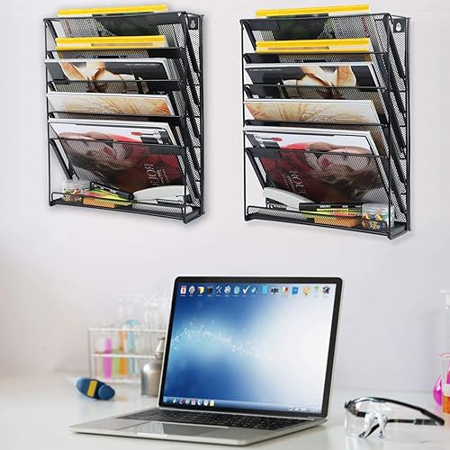 Miniatura 10 de samstar Organizador de archivos de pared con ganchos, 6 niveles de montaje en pared, organizador de archivos colgante, estante vertical para