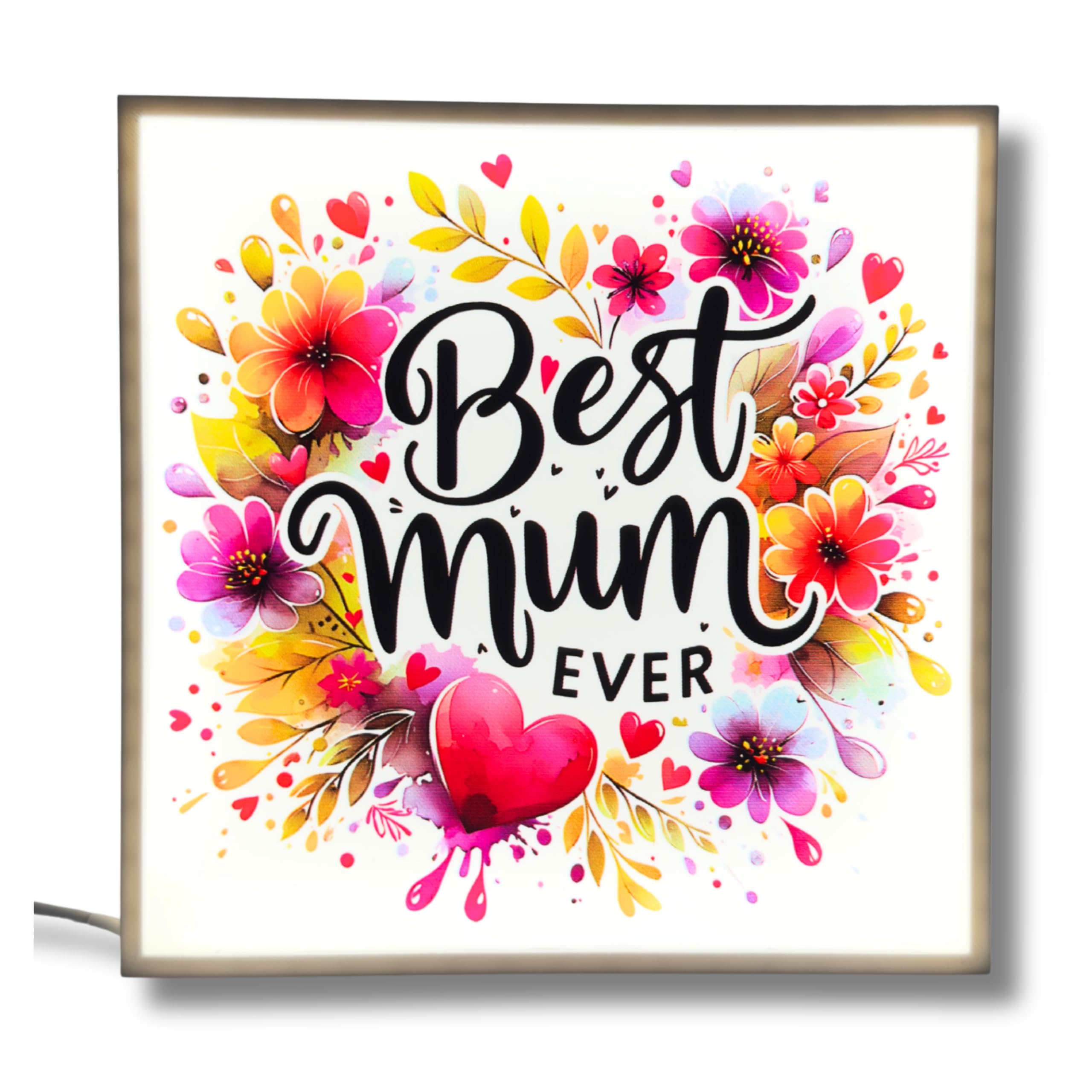 Gifts for Mum, Best Mum Ever LED Light Box, Floral Light, Mum Birthday Gift, Gift Ideas for Mum from Daughter Son, USB Powered with Dimmer Switch
