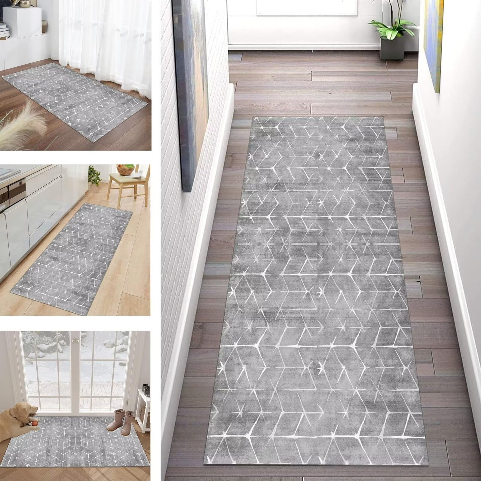 Buatisf Rug Runner for Hallway and Kitchen - Washable Non-Slip Grey Long Runner - Modern Polyester Carpet for Corridor and Bedroom - Made to Measure, Sold by the Metre — image 1