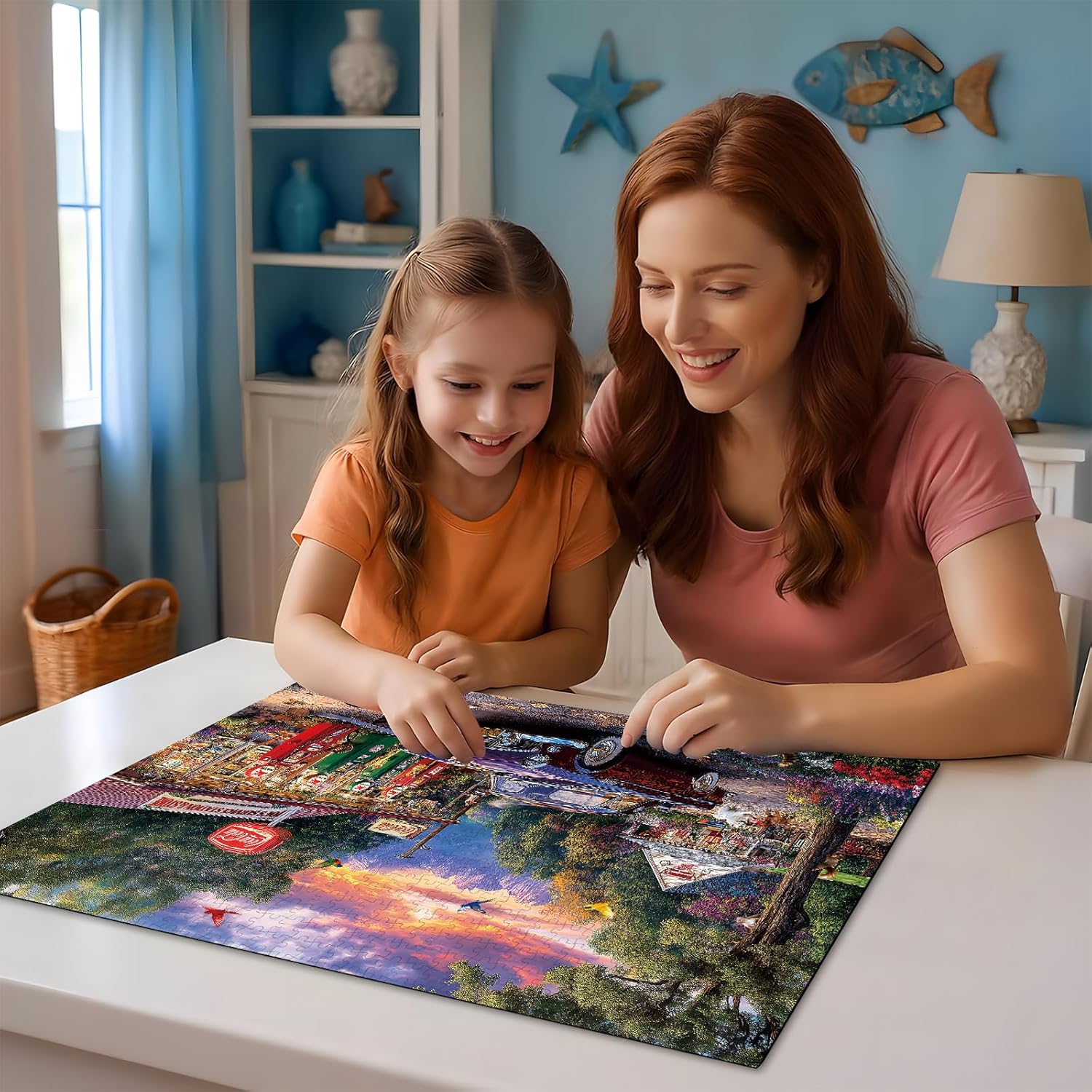 LUXDIVINA 2000 Piece Puzzle for Adults, Puzzles for Adults 2000 Pieces, Retro Gas Station Car Dog Country Jigsaw Puzzles, Family Fun Puzzle Perfect for Game Nights, 39" X 28"