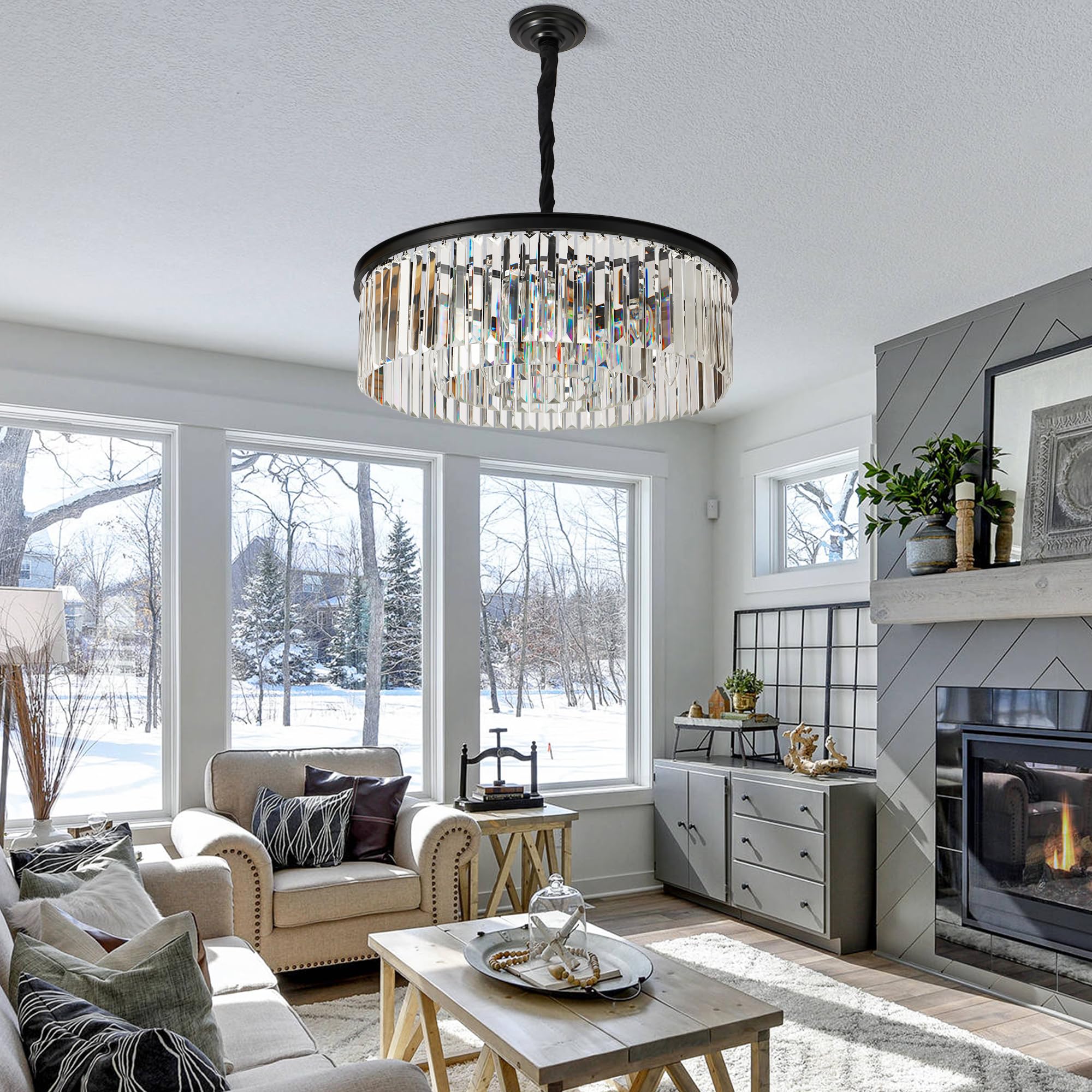 K9 Crystal Light 24 Inch Crystal Chandelier - Modern Gold Flush Mount With Remote, 3CCT Dimmable 3000K-6000K Dimmable Chandelier