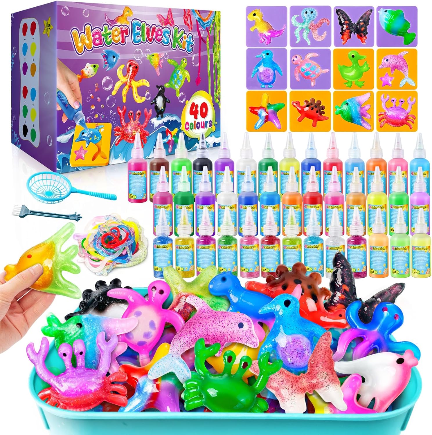 JOPSHEEN 40 Colors Magic Water Elf Toy Kit for Kids - Water Pets with 12 Molds for Kids- DIY Squishies Maker Crafts Birthday Gifts for Boys and Girls