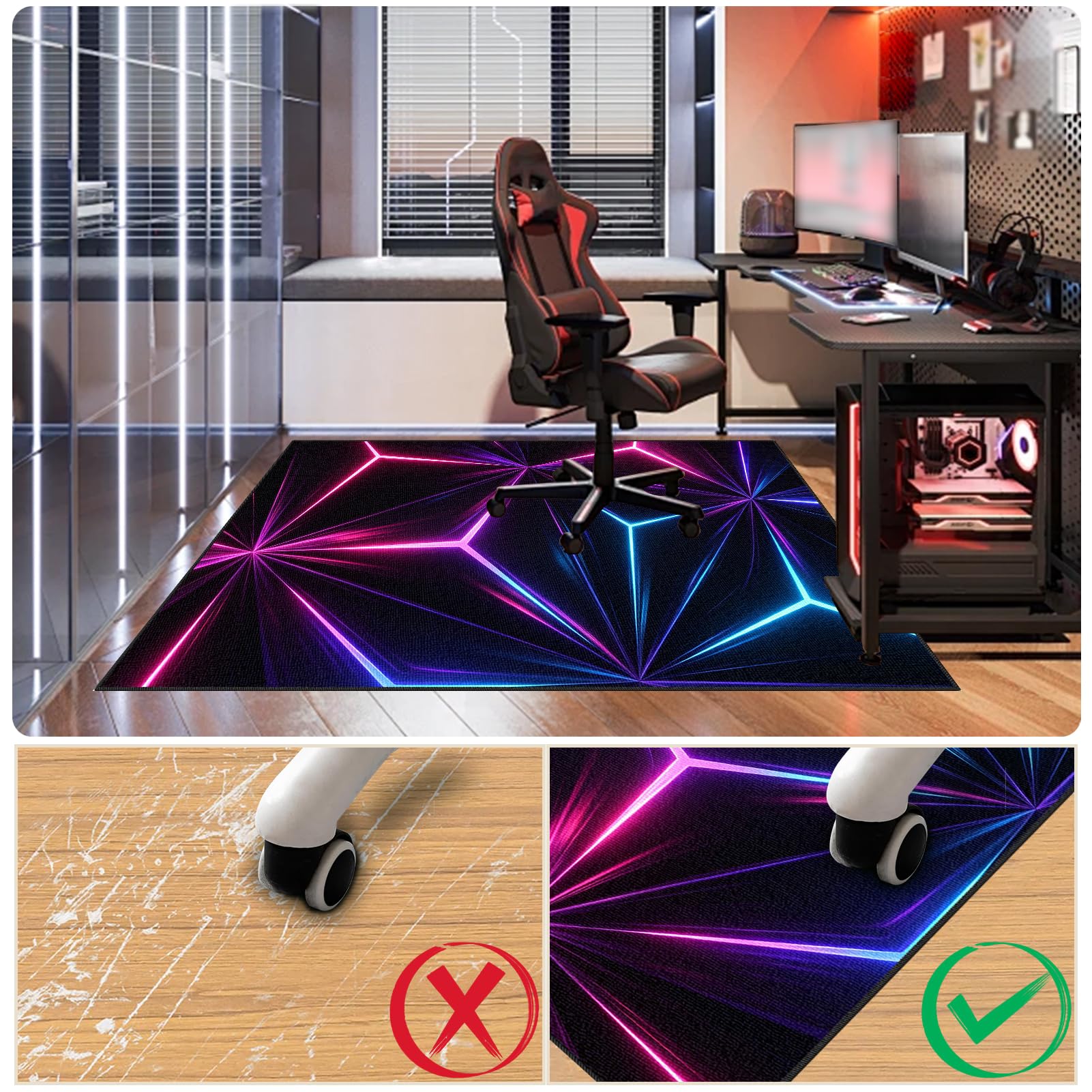Mata pod fotel gamingowy na podłogę z twardego drewna, 90 x 120 cm, mata ochronna na krzesło biurowe, wytrzymała, antypoślizgowa, do domu, biura, mata ochronna na krzesło