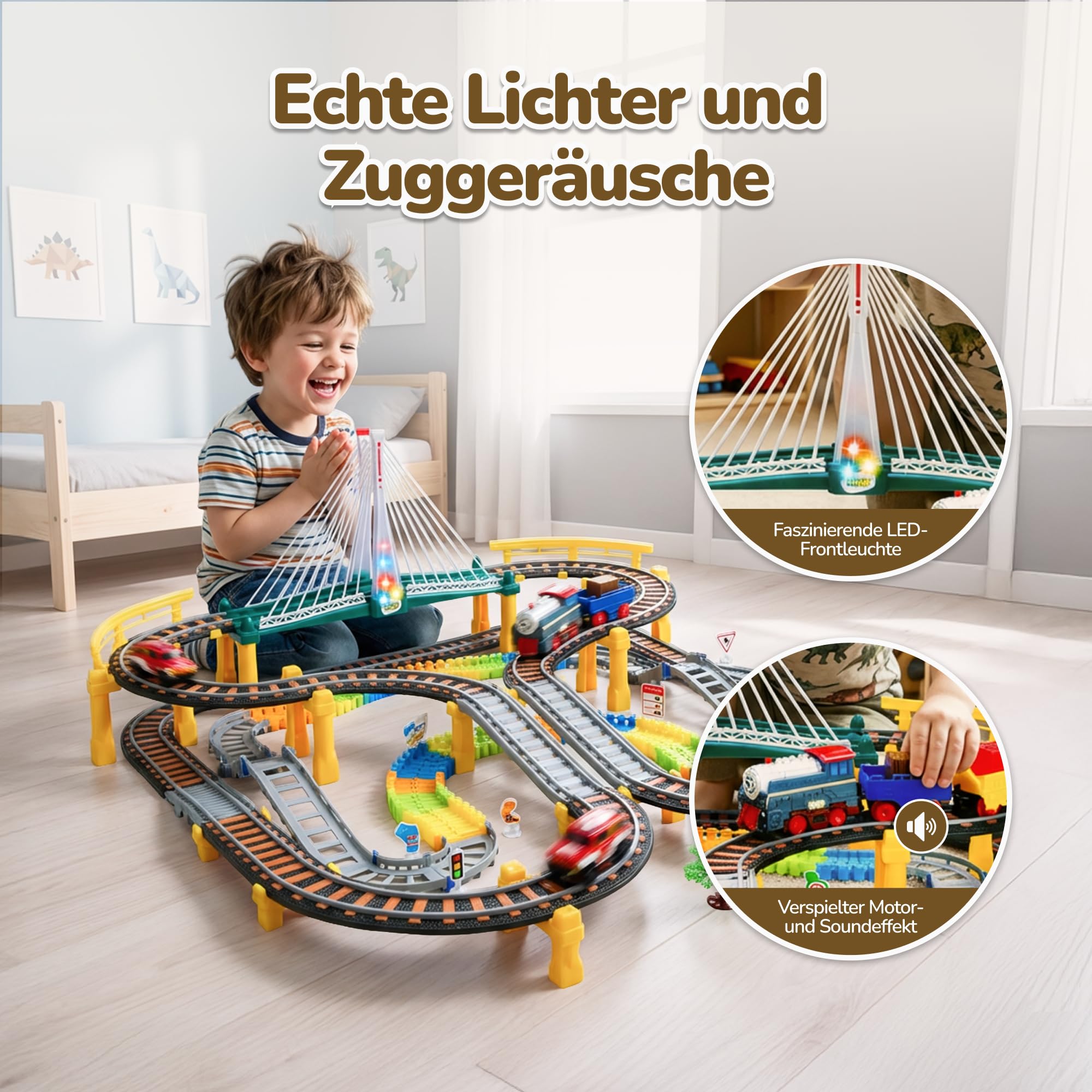 Elektrische Eisenbahn für Kinder – 192-teiliges Zug-Set mit Schienen, Licht & Sound – ab 3 Jahren, batteriebetrieben, inkl. Auto
