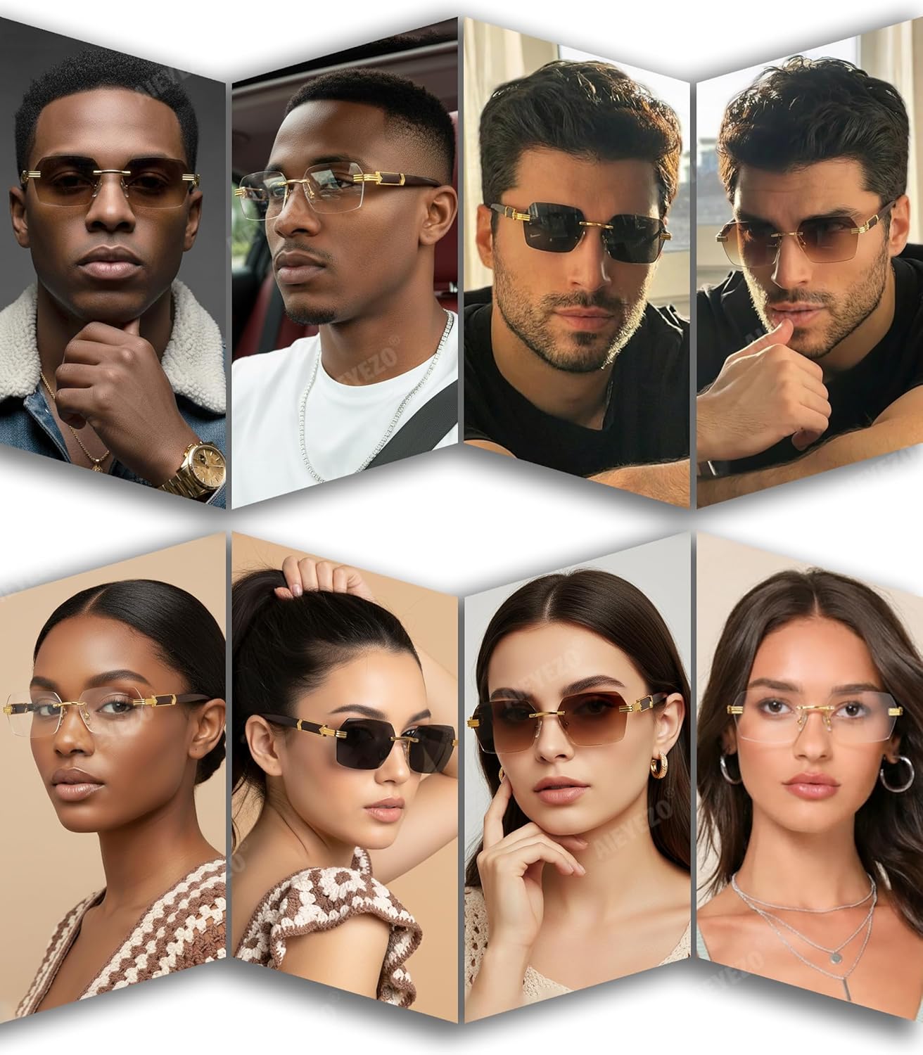AIEYEZO Retro Rimless Sunglasses Rectangle Unisex Vintage Frameless Sun Glasses Fashion Square Tinted Glasses - Image 3