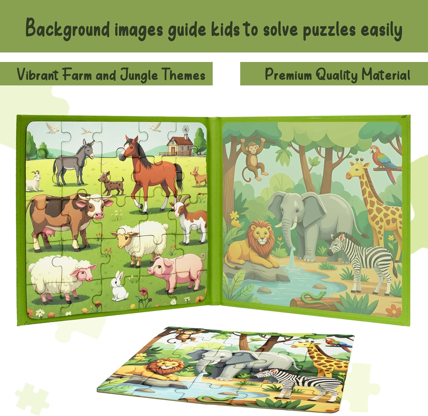 Magnetic Farm & Jungle Animal Puzzle Book for Kids Ages 3+, 50-300 Pcs Educational Travel Toy for Toddlers, Boys & Girls. Fun Activity for Airplane, Road Trip, Party Favor & Return Gift Idea image 2