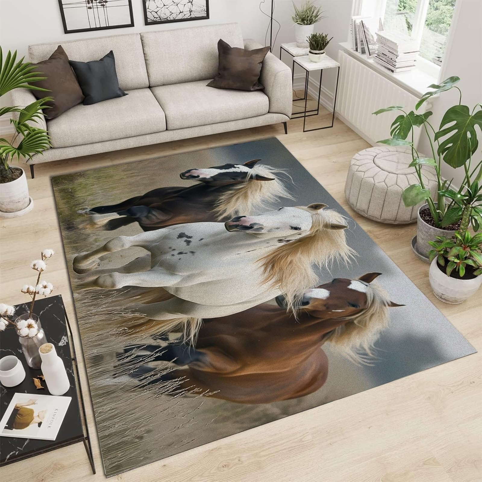 Tapis de salon moderne motif cheval pour chambre et bureau