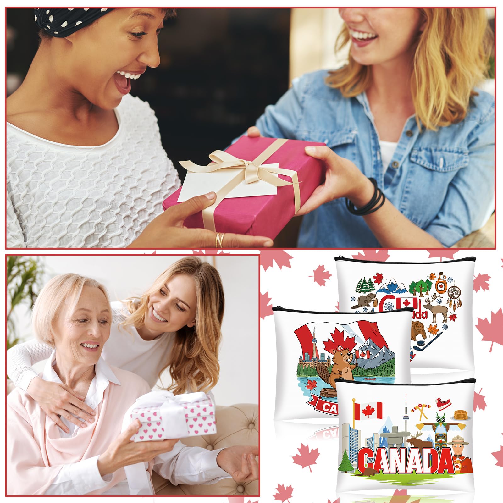 16-Piece Themed Canvas Cosmetic Bags with Zipper Pouches
