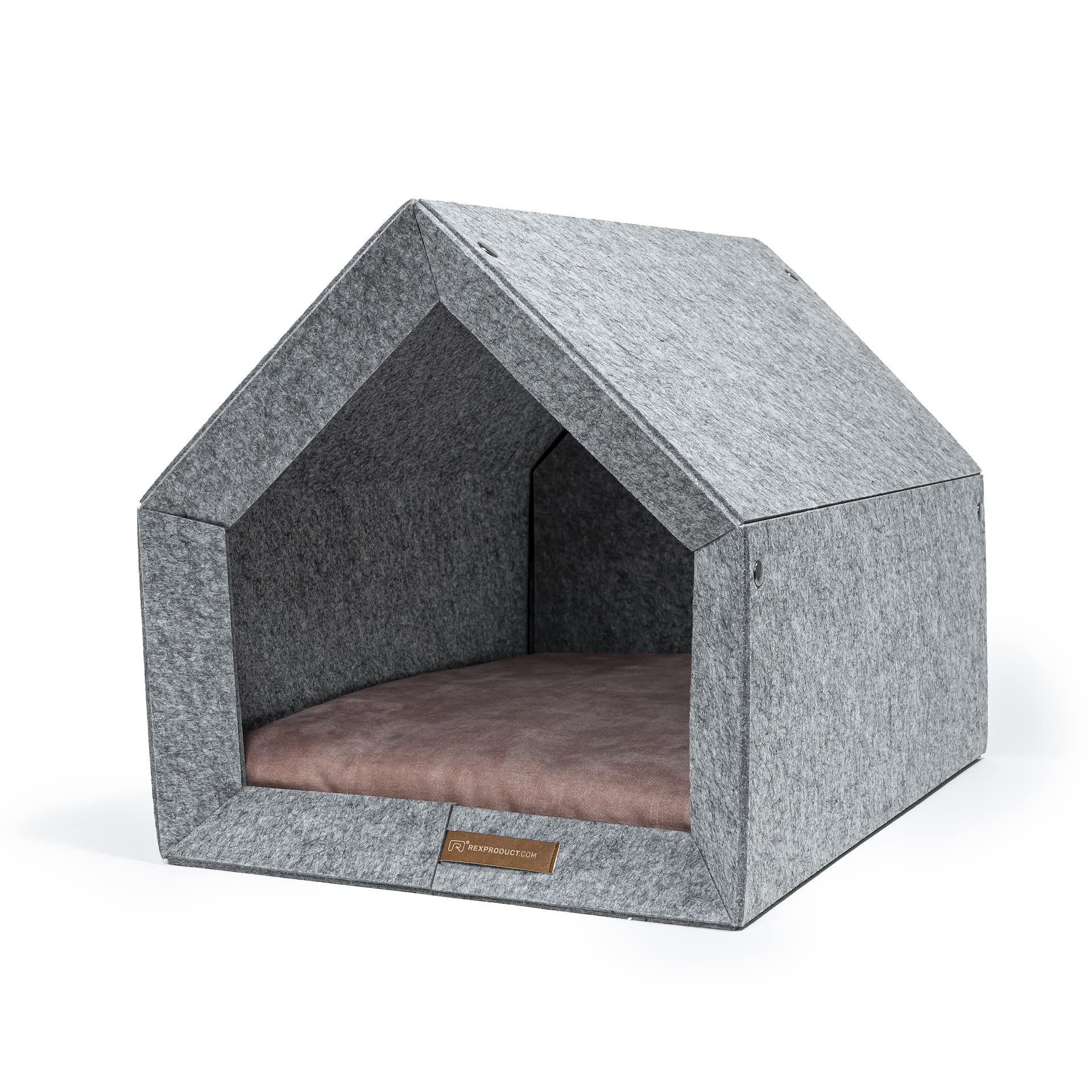 R exproduct PetHome Dog Kennel Pet House Made of Eco-PET Fabric Scratch-Resistant Light Grey and Pink L (80 x 62 x 64 cm)