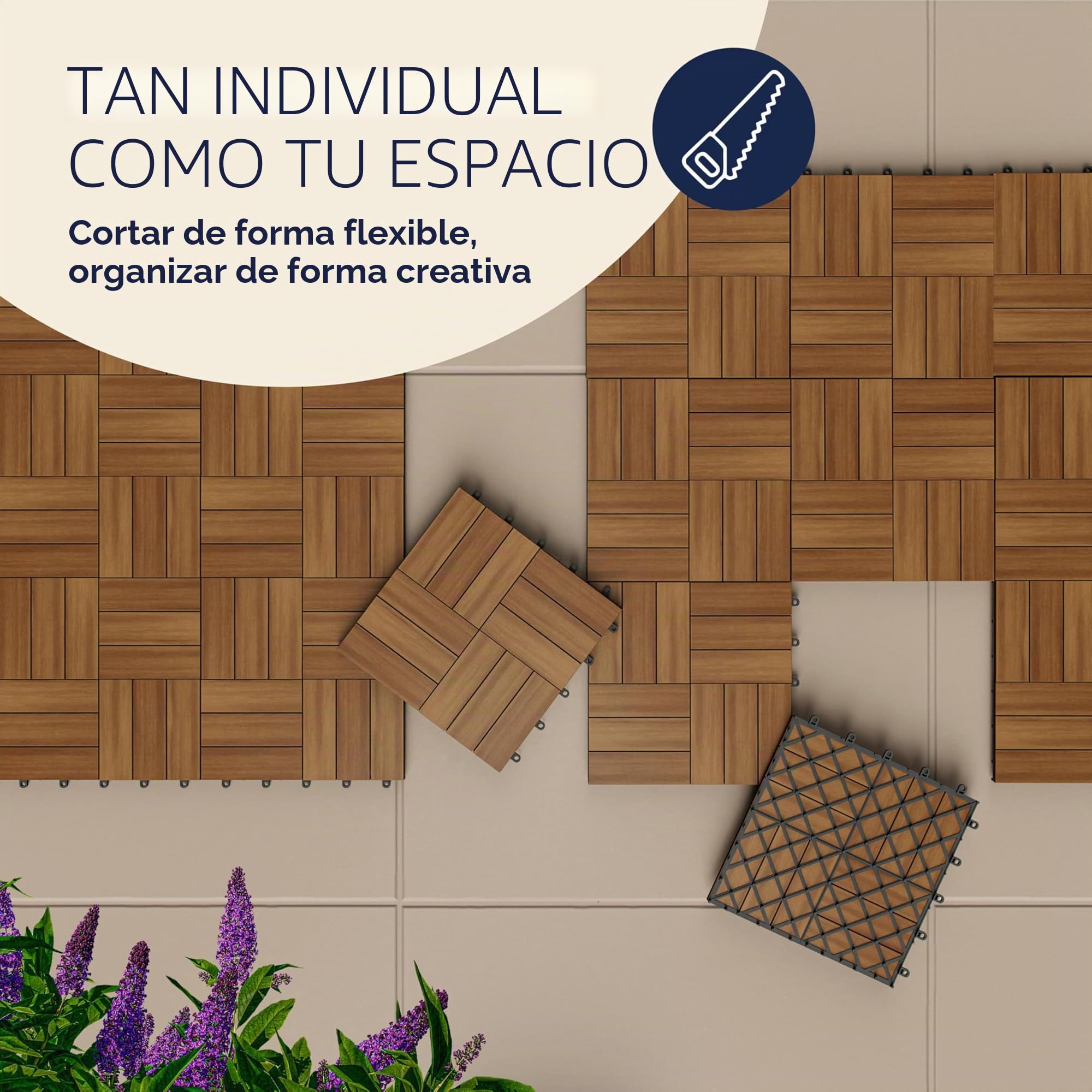 Casaria 22x Baldosas de Madera de Acacia Mosaico 30x30cm 2m² Certificado FSC® Losetas Jardín Terraza Balcón