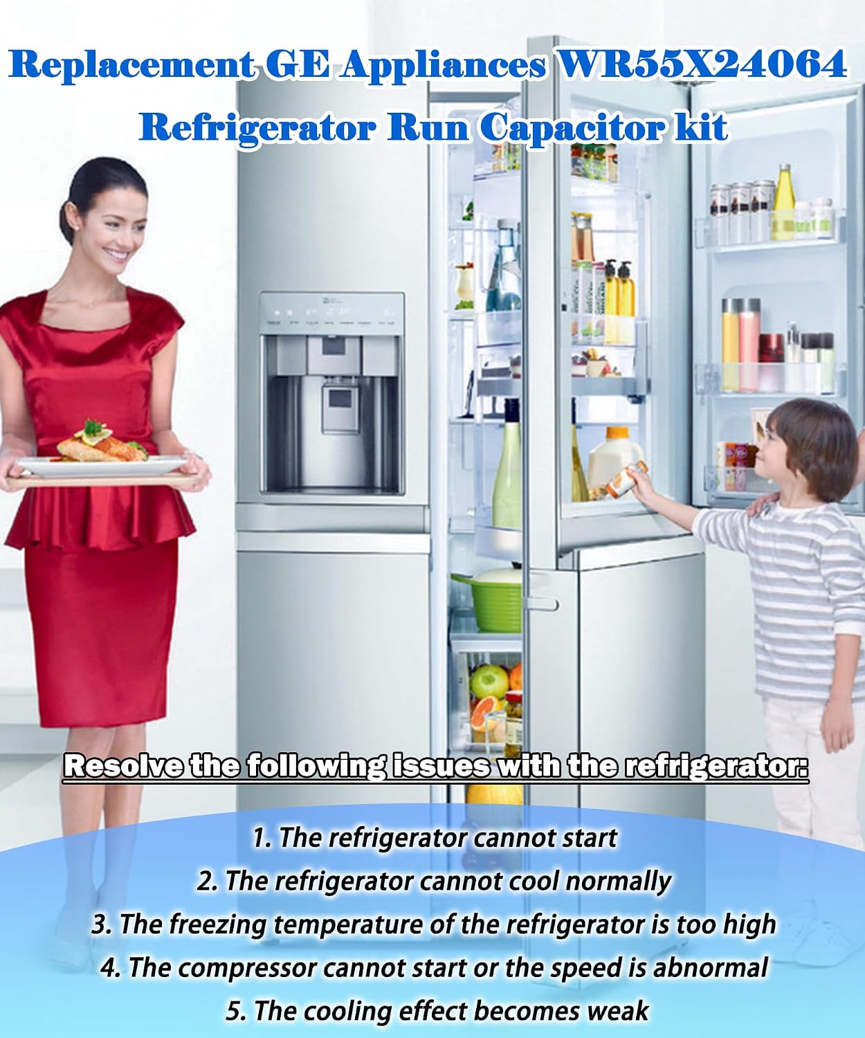 WR55X24064 Refrigerator Run Capacitor Fits for GE Freezer Compressor Run Capacitor Replace WR55X20800,WR55X23731,WR62X20693,WR62X79,WR62X0079,WR62X10018, WR62X10040,WR62X10048,WR87X27279 ETC.
