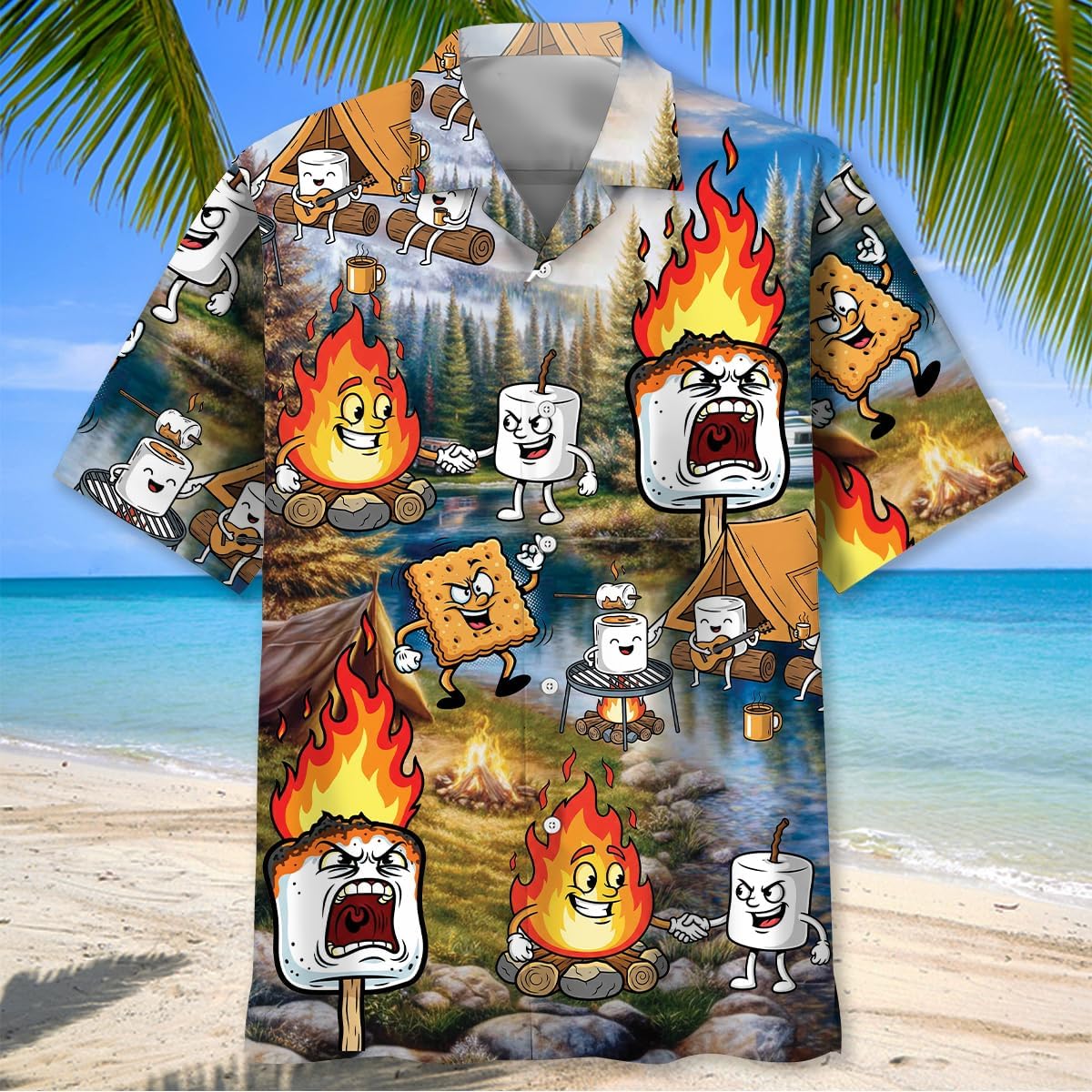 Burnt Marshmallow Funny Camping Hawaiian Shirt S-5XL, Camping Team Shirt, Vintage Camping Art