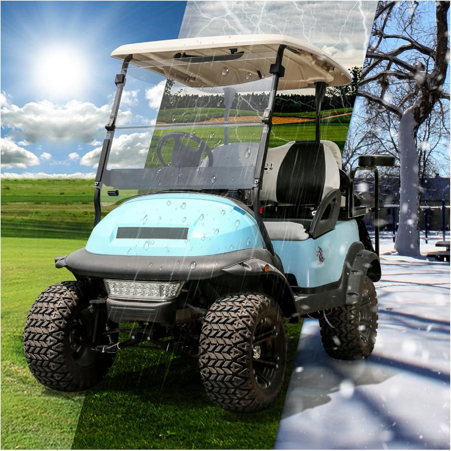 10L0L Golf Cart Windshield for Club Car Precedent 2004-Up, 2017-Up Onward, Tempo, Fold Down Club Car Windshield, Anti-UV Impact Resistant 37.5"W X 33.6"H (Clear)