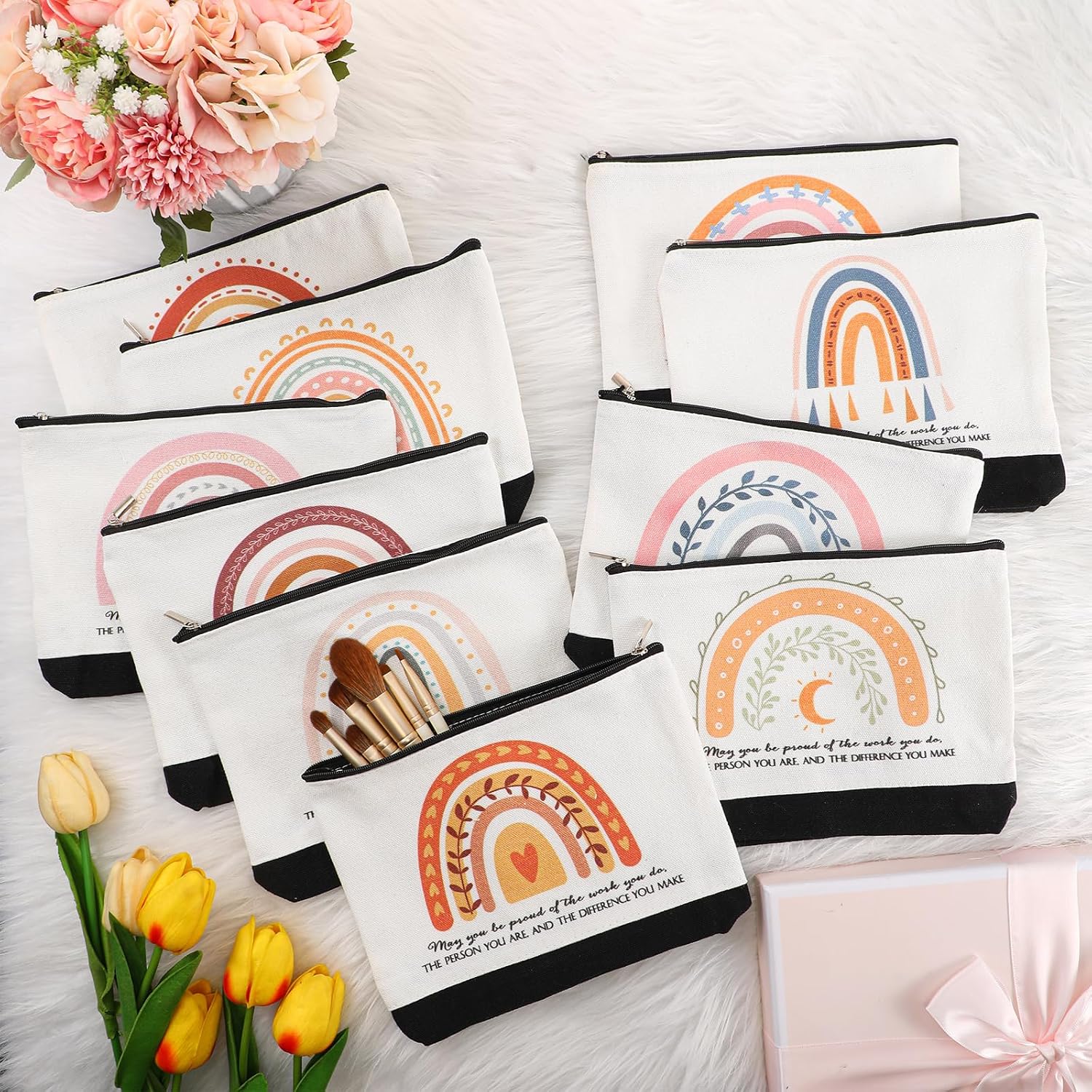 Sieral 30 Pcs Graduation Gifts Bulk CNA week Gifts Rainbow Canvas Makeup Bags for Women Appreciation Inspirational Cosmetic Bags Thank You Gift for Employee Coworker Office Must Have(Vibrant)