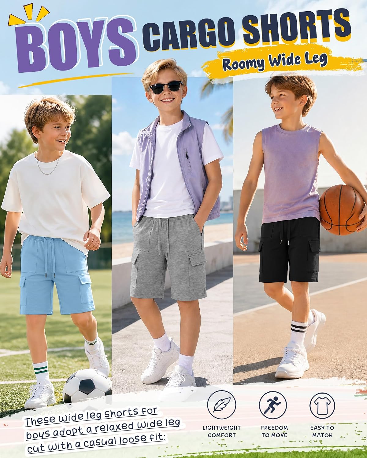 Halfchet 3 Pack Boys Cargo Knee Length Shorts