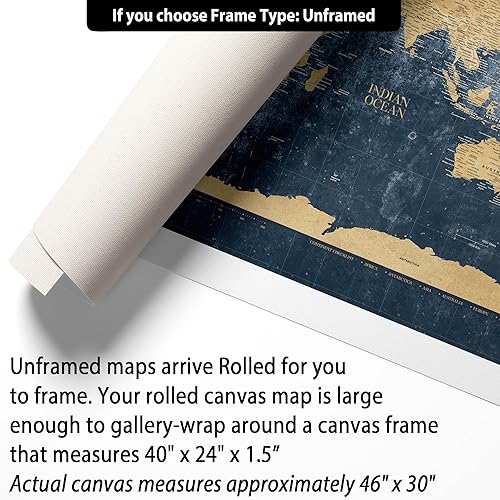 Vista 8 de HolyCowCanvas Gold & Navy World Travel Map with Pins, Personalized World Map Pin Board to Track Places Visited, Customized Travel Tracker