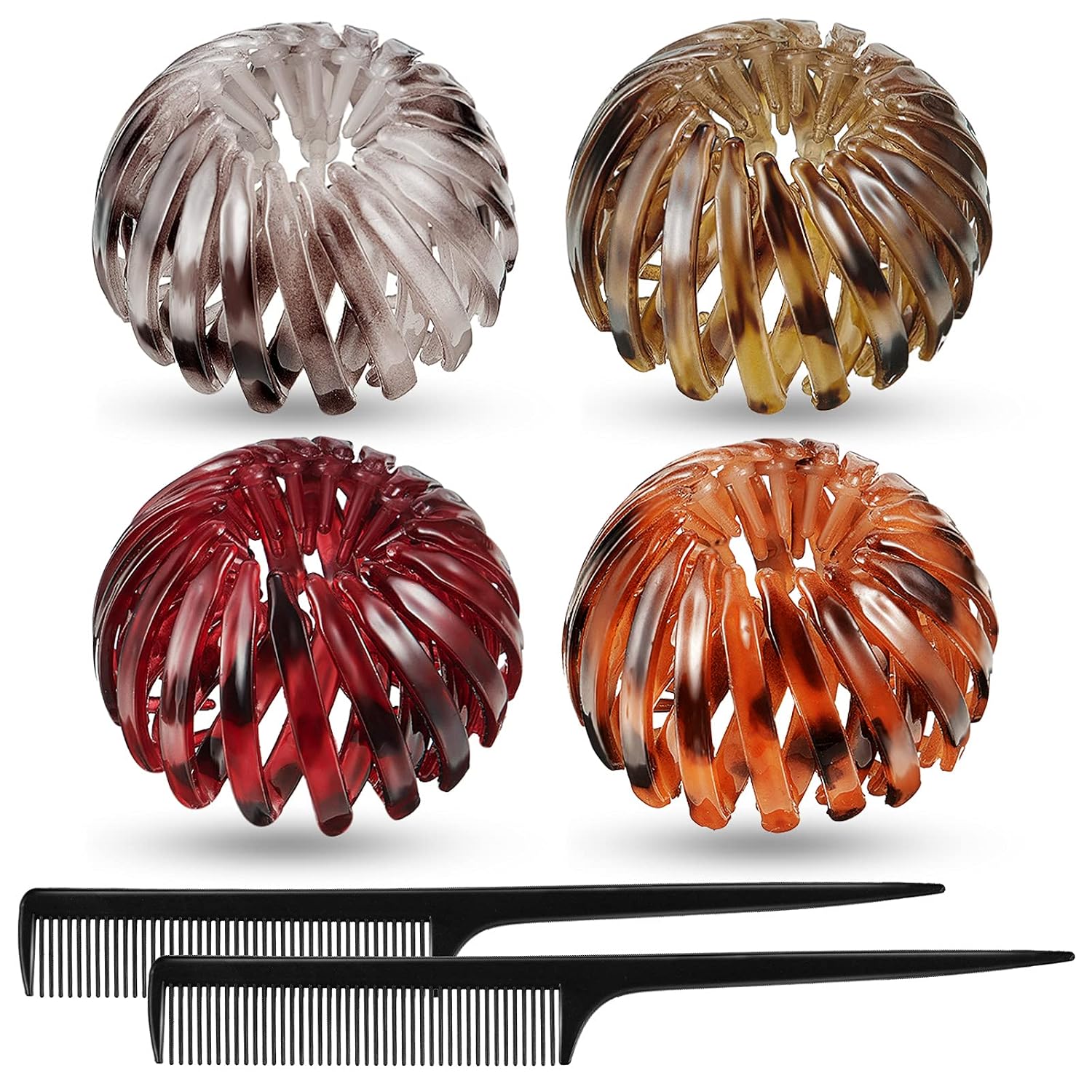 4 Pieces Bird Nest Hair Clips Expandable Ponytail Holder Ponytail Hairpin Curling Iron Vintage Geometric Retractable Hair Loops Hairstyle Hairpin Headband (Orange, Light Brown, Green Brown, Red Brown)