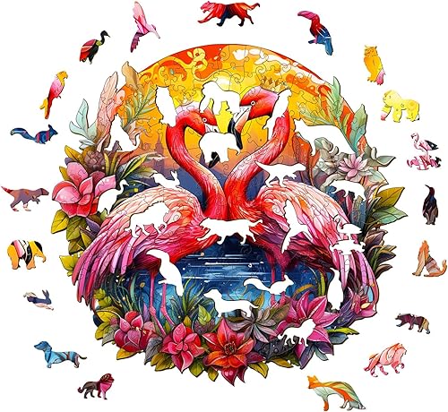Miniatura 3 de Rompecabezas de madera, rompecabezas de flamenco coronado, 8.3 x 8 pulgadas, 100 piezas, rompecabezas de forma única de animales, regalo para niños