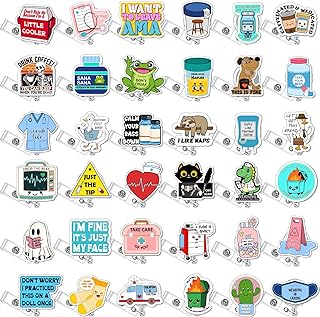 Cunno 36 Pcs Funny Badge Reel Bulk Nurse Retractable Name ID Clips Badge Holder Cute Valentine Gifts for Nurse Doctor Medical Assistant Healthcare Nursing Coworker Work Accessories