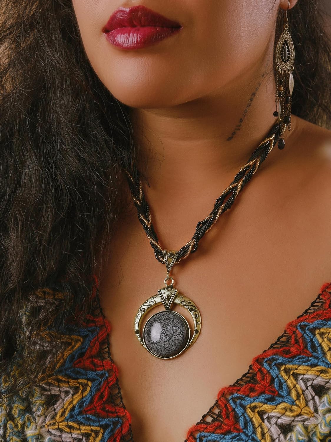 MINACHI Multilayer Beads Chain Necklace, Turquoise-Toned Stone Pendant, Vintage Hippie Retro Bohemia Style, Fashion Jewelry for Women - Image 4