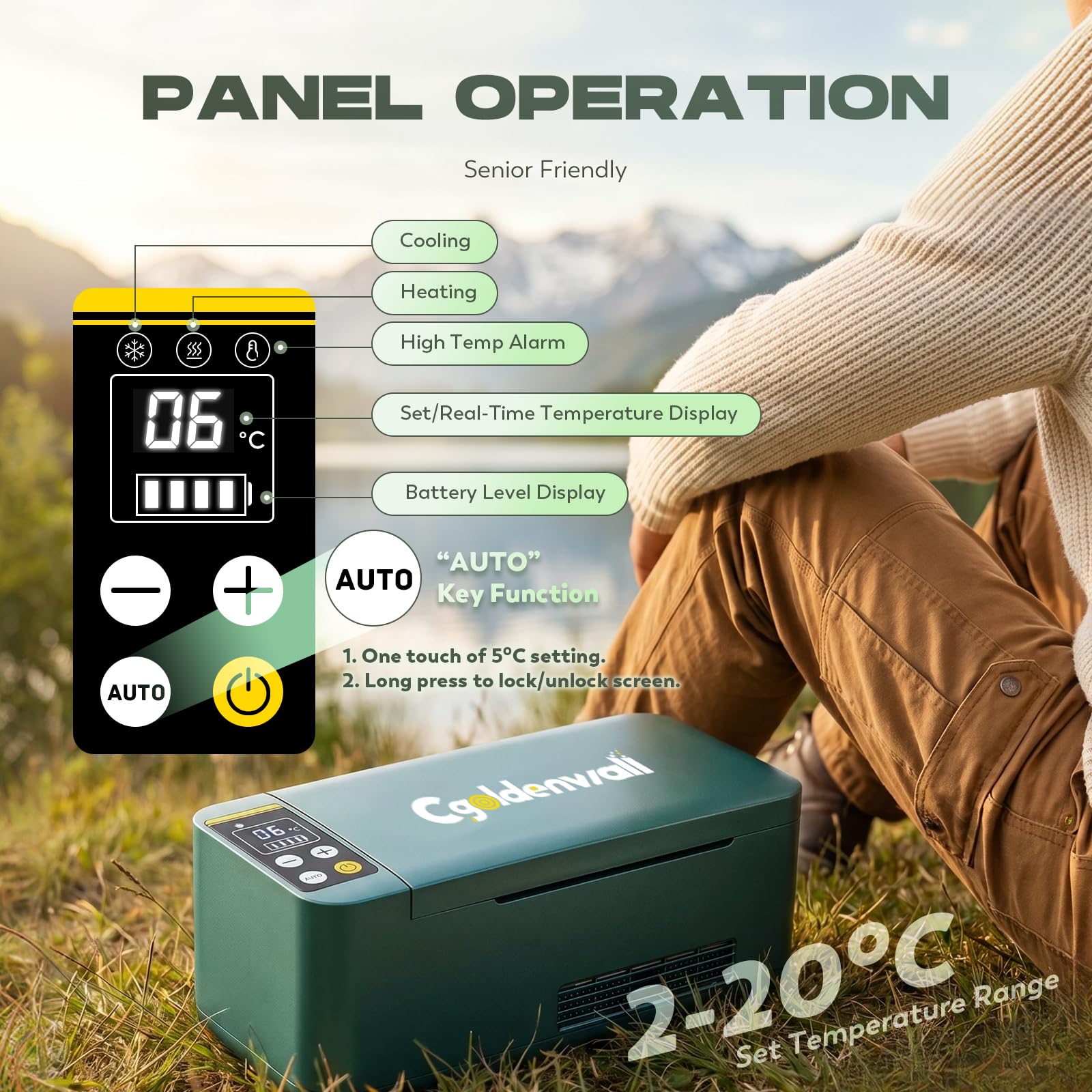 CGOLDENWALL Frigorifero Portatile per Insulina con 1 Batteria, 2‑20℃ Regolabile, Frigo per Medicinali da Viaggio per Uso Domestico, in Auto e all'aperto (Verde)