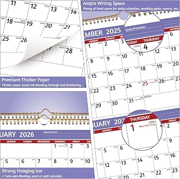 2026 Wall Calendar - 3 Month Calendar 2026 Vertical, Jan 2026 - Dec 2026, 3 Month Wall Calendar 2026, 11 x 26 In Open, 2026 Calendar with Large Print, Holidays, Thick Paper, Priorities & Notes, Purple