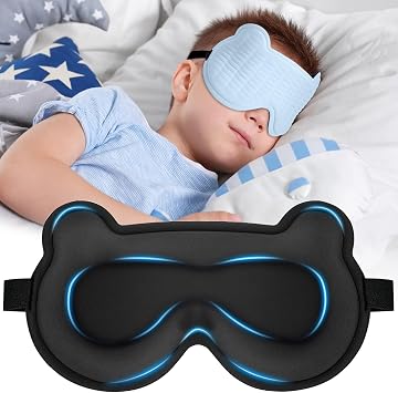 3D Kids Sleep Mask, Cute Bear Eye Mask for Sleeping Ages 5-15Y
