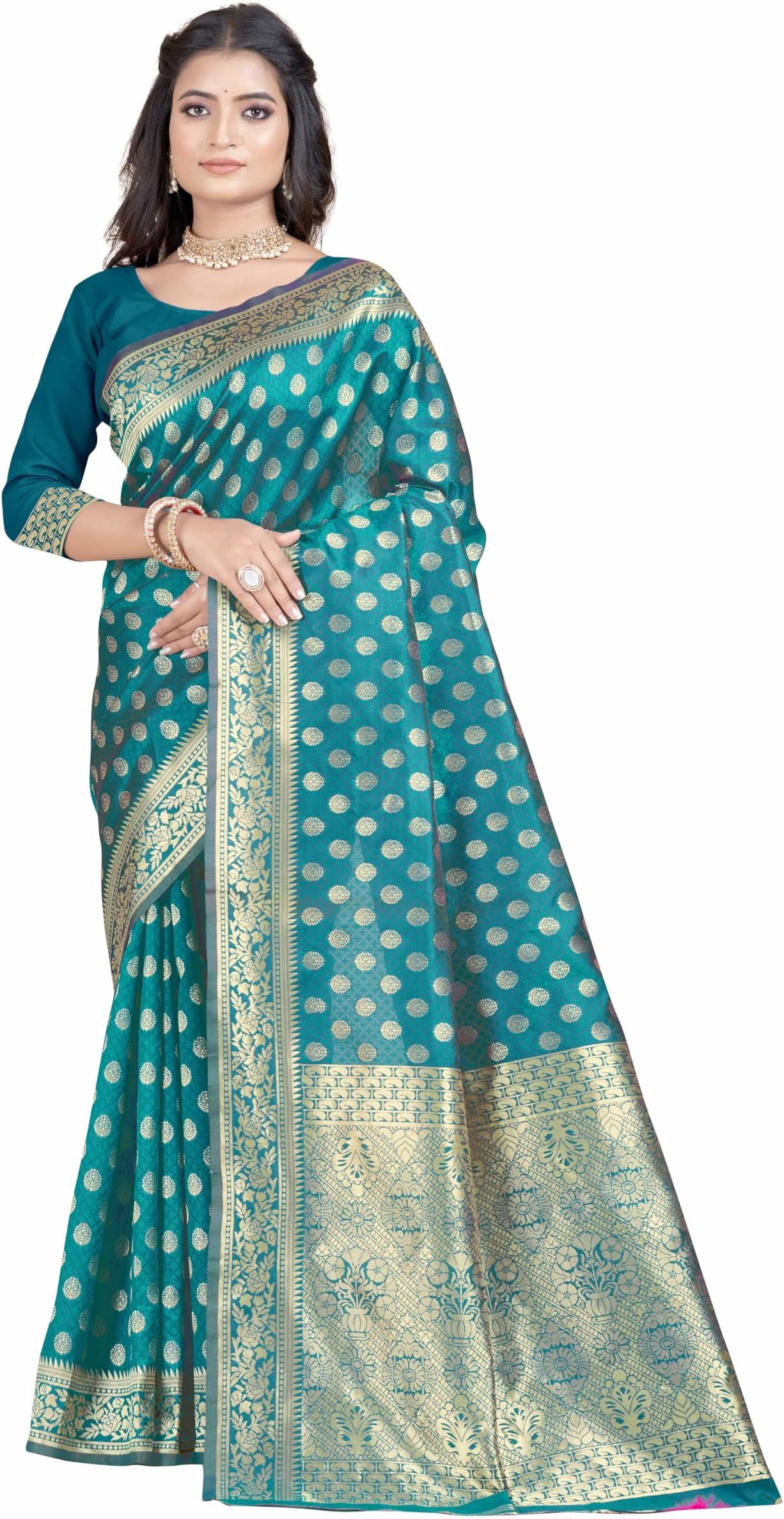 SugathariWomen's Banarasi Saree Pure Kanjivaram Silk Saree Soft new ladies 2023 Design Wear Pattu Sarees Latest Party Sari collections With Blouse Piece for Wedding sadi (SAN PARI-192 MORPITCH)