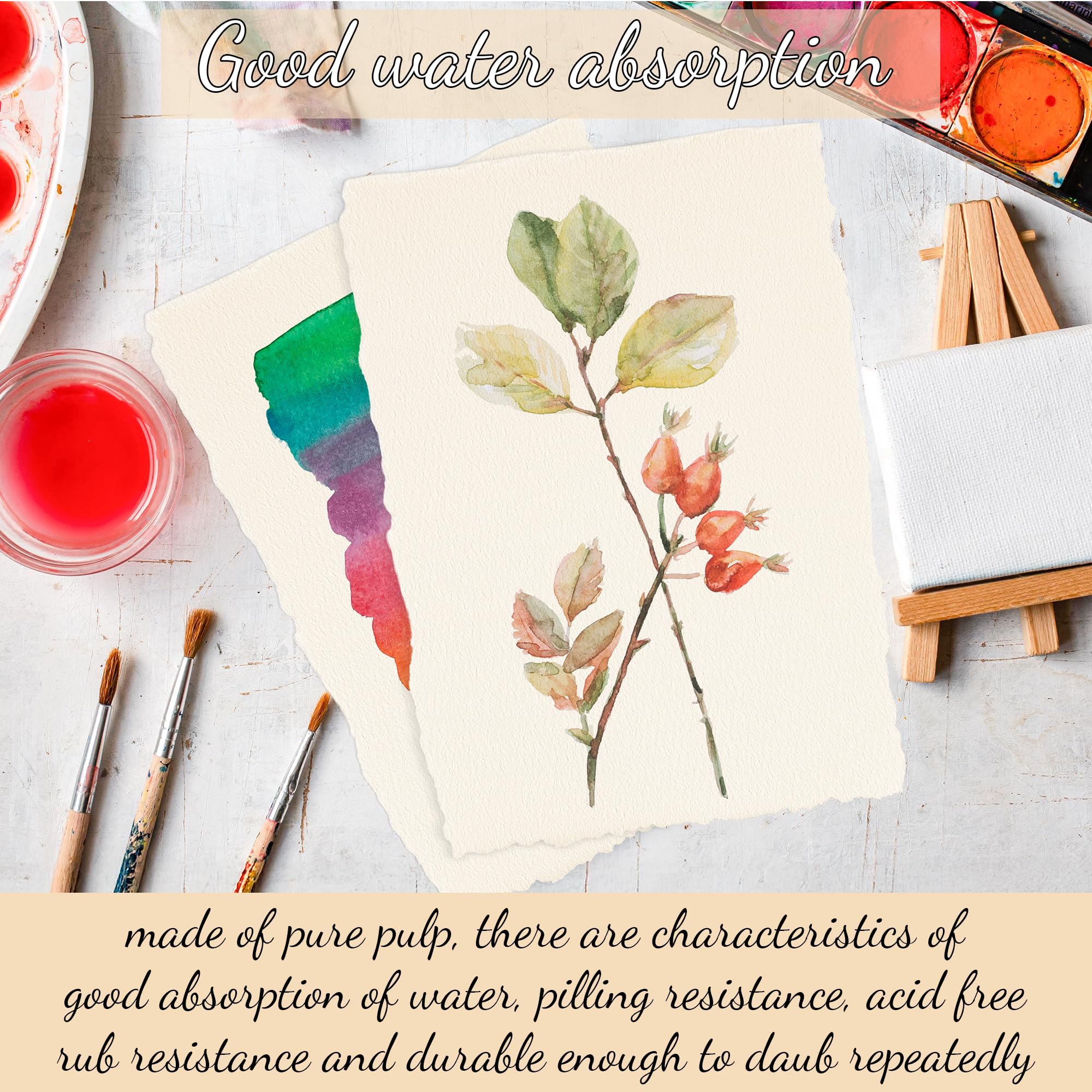 Oleitodh Lot de 200 feuilles de papier aquarelle en coton 10,2 x 15,2 cm, 63,5 kg/300 g/m², papier cartonné texturé à bords superposés pour aquarelle, invitations de mariage, cartes, travaux manuels