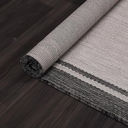 Miniatura 8 de CAMILSON Alfombra para interiores y exteriores, alfombra moderna con borde gris de 6 x 9 pies, para patios interiores y exteriores, alfombras de