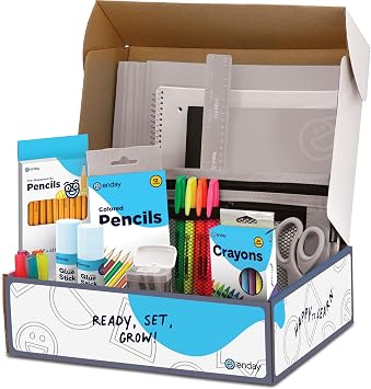 Enday Back to School Supplies for Kids, Grey School Supply Box Grades K-5, Premium Quality Kids School Supplies Kit, Kindergarten School Supplies for Girls and Boys, 78 Piece Set